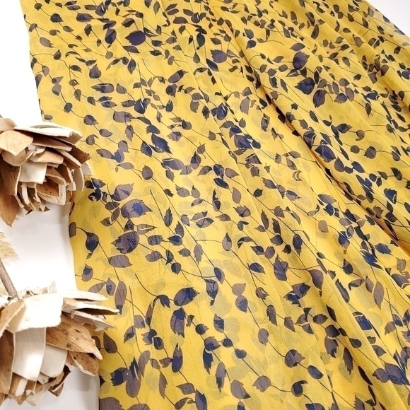 New Here Comes the Sun Boho Wide Leg Lined Pants Gold Navy Leaf Pattern … - Picture 6 of 14